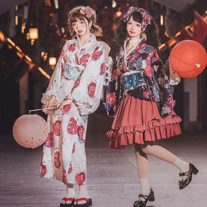 現貨楓藻記原創lolita【共生關係】日式和風浴衣羅莉塔裙洋裝和服-Taobao