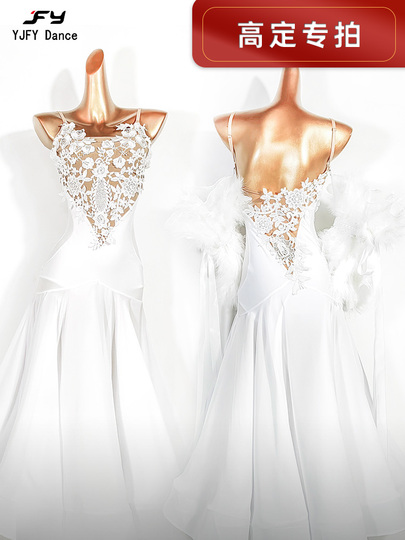 Abito Da Ballo Standard Donna - Waltz, Foxtrot - Ricamato, Maniche Lunghe In Pizzo