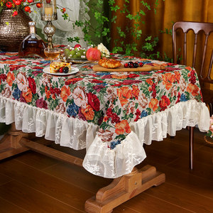 
American style fabric dining tablecloth high-end retro style rose flower rectangular tablecloth tablecloth multi-dust-proof cover cover
