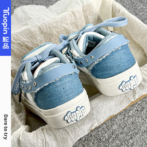 
Tuopin denim blue sneakers for women 2026 autumn and winter new casual niche original painful shoes versatile thick-soled canvas shoes