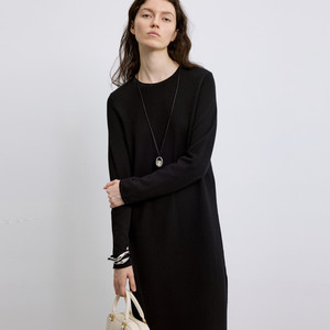 
CHICC3 merino wool straight lazy style knitted dress round neck long sleeve versatile long skirt autumn and winter inner wear