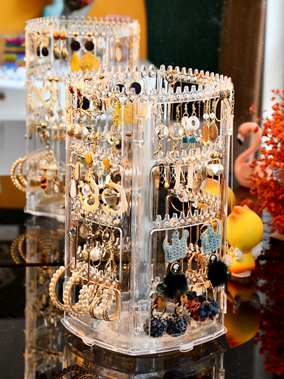 Porta Orecchini In Acrilico Trasparente - Con 16 Ganci, Doppio Strato - Foto 8