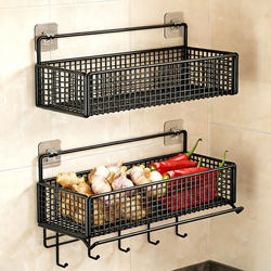 Kitchen Storage Rack, No-Drill Wall-Mounted, for Storing Onions, Ginger, Garlic, Condiments, Spice Jars, Multifunctional Wall-Mounted Shelf