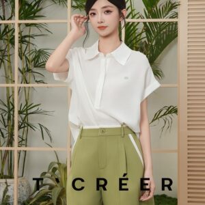 
TCREER [Mist into the Forest Sea] Simple style lapel basic short-sleeved summer cool, breathable and versatile