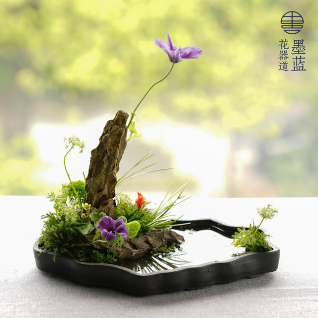 Handmade purple sand ceramics irregular large water dish writes - Main Image