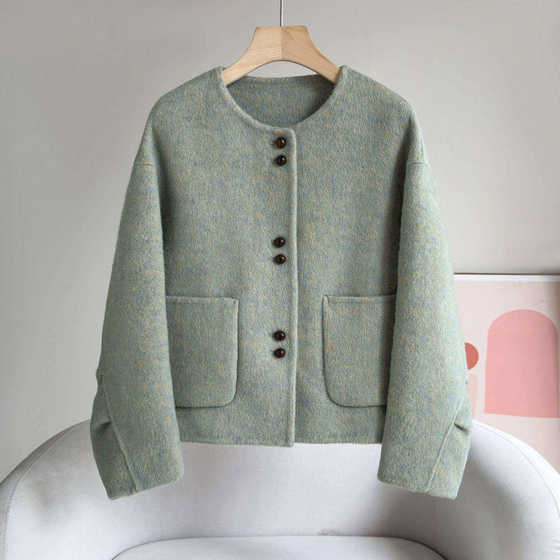 
Green Double-Sided Wool Coat Women's Short 2025 New Korean Style Fashion Single-breasted Wool Double-Sided Wool Coat