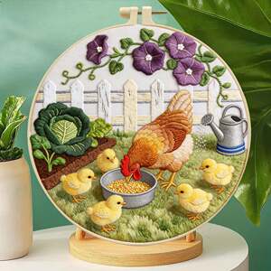 
Foreign trade popular farm animal embroidery material package pastoral chicken handmade diy kit factory direct sales