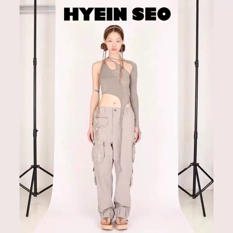 HYEIN SEO 夏季新款单袖不规则拼接设计修身抽绳背心上衣吊带-Taobao