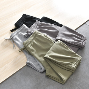 Self kept all cotton looped men's foreign trade tail goods versatile solid color elastic waist sports drawstring pants casual sanitary pants