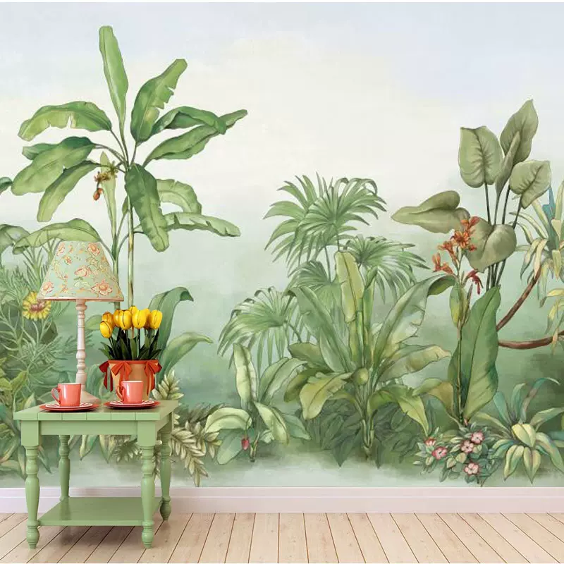熱帶雨林壁紙環保壁紙飯廳綠色植物ins田園壁畫酒店民宿牆布