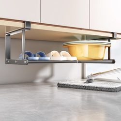 Retractable basin rack under bathroom cabinet