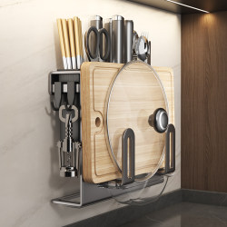 Kitchen Knife Rack Wall-Mounted Multi-Functional Storage Rack for Knives, Chopsticks, Cutting Boards, Pot Lids, and Knives