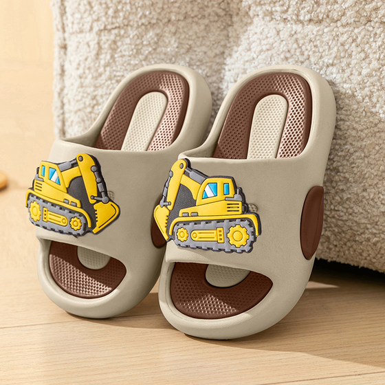 
Cartoon digging car children's slippers for boys in the summer bathroom thick-soled non-slip slippers for middle-aged and older children casual outer wear slippers