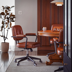 Retro Computer Chair, Home Office Bedroom Chair, Comfortable for Long Periods of Sitting, Pu Leather Desk Swivel Seat, Ergonomic Chair