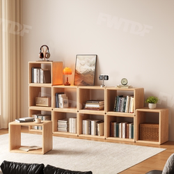 Solid Wood Grid Cabinet, Free Combination Module, Single Small Grid Storage Rack, Floor-Standing Simple Bookshelf, Small Bookcase