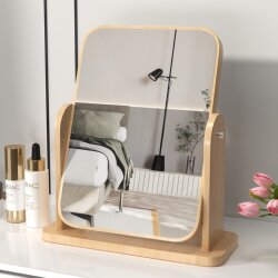Mirror, Dressing Mirror, Tabletop Makeup Mirror, Household Imitation Wood, Rotatable, Student Dormitory, Simple Large Square Mirror