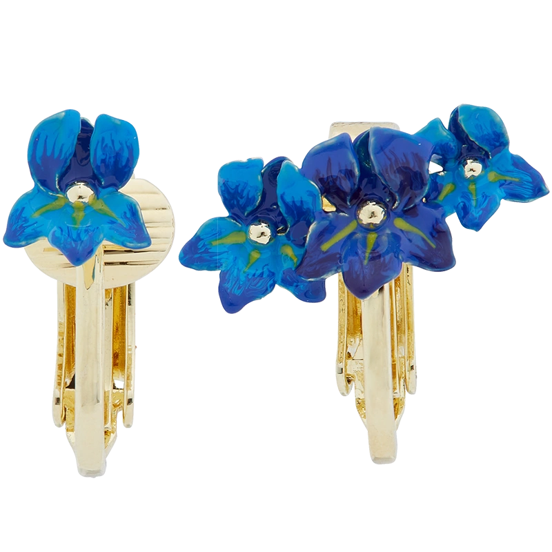 Les Nereides梵高鸢尾花系列深蓝色鸢尾花不对称耳环设计感-Taobao 