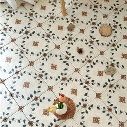   French-Style Retro Small Floral Tiles 200*200 for Guesthouse Bathrooms, Courtyard Non-Slip and Wear-Resistant Floor Tiles, Café Tiles