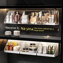 Bathroom Mirror Cabinet Storage Box Wall-Mounted No-Drill Household Washbasin Cosmetics Lipstick Skincare Organizer Shelf