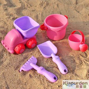 Children's beach toy set Small bucket baby sand digging tools shovel rake, bathing, water soft rubber kettle