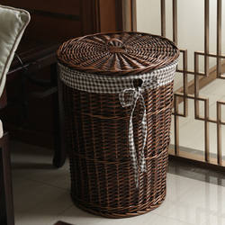 Storage Basket, Dirty Clothes Basket, Rattan Woven Dirty Clothes Storage Basket with Lid, Dirty Clothes Hamper, Miscellaneous Items Storage Box, Chunjia Willow Woven Basket