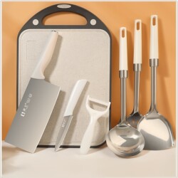 White Stainless Steel Knife Set Kitchen Knife for Women Household Vegetable Cutting Knife and Cutting Board Two-In-One Baby Food Knife