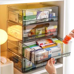 Drawer-Type Medicine Storage Box, Transparent Medicine Organizer, Cabinet Storage Rack, Desktop Acrylic Medicine Box, Household Multi-Purpose