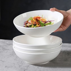 7inch Threaded Noodle Bowl White Ceramic Mixing Bowl High-End Household Dish Bowl Commercial Salad Bowl Deep Plate 2025 New Model
