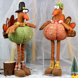 New Thanksgiving Retractable Turkey Decoration Ornament Pumpkin-Shaped Hat-Wearing Doll Autumn Home Decoration