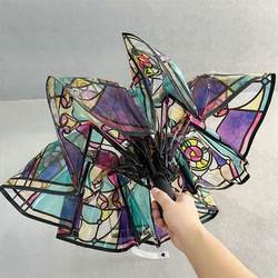 Transparent Umbrella with Glass Painting Window Decoration, 70% off Fully Automatic Umbrella, Thickened Transparent, Quick-Drying, Stainless Steel Umbrella