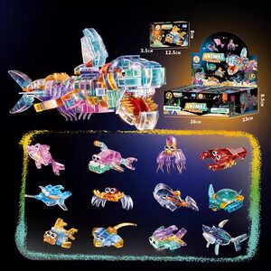 
Building blocks blind box mini marine animals transparent small particles compatible with educational building toys for children boys and girls