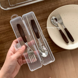 Yimuning Chopsticks and Spoon Set 18/10 Stainless Steel Portable Cutlery Set Student Work Cutlery Storage Box