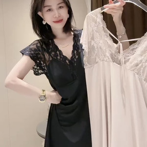 
Sexy lace splicing nightgown with breast pads, summer ice silk 2026 Internet celebrity same style light luxury high-end beautiful back pajamas
