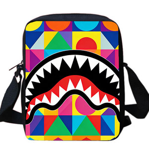 
Pop style geometric big mouth graffiti shark crossbody bag cool contrasting color student portable small shoulder backpack