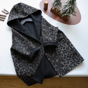 
{Leopard print coat} 50% wool children's double-sided cashmere coat silhouette boys 25 woolen girls parent-child coat