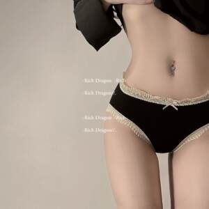 
Japanese Morandi color girly heart lace mid-low waist pure cotton crotch solid color triangle underwear for women breathable buttocks