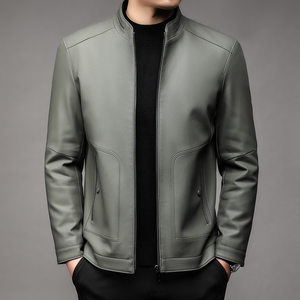 
Autumn and winter new stand-up collar leather jacket for men, middle-aged dad leather jacket, men's business casual plus velvet leather jacket