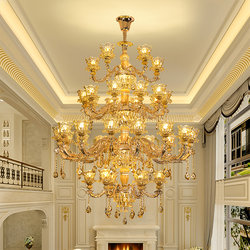 Villa Duplex Living Room Large Chandelier Multi-Layer European-Style Loft Mezzanine Open-Air Large Chandelier Luxurious Jade Lighting Fixtures