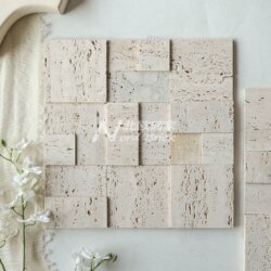 Natural Lime Stone High and Low Surface Mosaic Tiles for Cafes, Restaurants, Clothing Stores, and Shops, with a Concave-Convex Three-Dimensional Background Wall