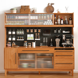 Sideboard Integrated Wall-Mounted High Cabinet Storage Cabinet Simple Modern Japanese-Style Tea Cabinet Pegboard Living Room Wine Cabinet Solid Wood