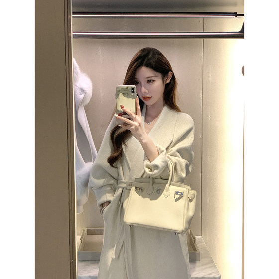 
JustQin [Manhattan] 2025 autumn and winter new slim fit strap double-sided woolen mid-length women's jacket