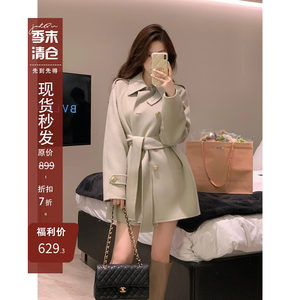
JustQin [top floor omega temperament bonus!] Elephant gray full wool double-sided mid-length coat