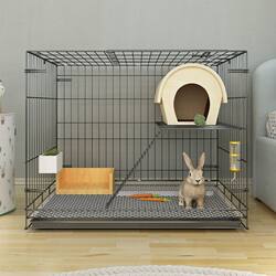 Rabbit Cage for Home Use, Large Indoor Encrypted Double-Layer Rabbit Cage, Foldable, Automatic Waste Cleaning, Guinea Pig Cage