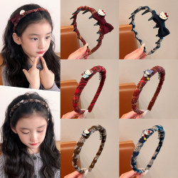 Autumn and Winter Children's Kt Cat Toothed Non-Slip Plush High-Top Headband 2025 New Style Girls' Non-Tightening Headband Hair Accessory