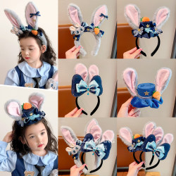 Children's Cartoon Zootopia Police Officer Judy Rabbit Ear Headband for Little Girls, Non-Slip and Non-Tightening Headband Headwear