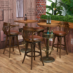 Retro Solid Wood Rotating High Bar Chair, Casual Cafe Bar, American Bar Stool, Restaurant, Clear Bar, High Table and Chair Combination