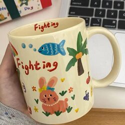 Graffiti Cute ins Ceramic Mug Large Capacity Couple Coffee Cup Water Cup High-Value Gift for Best Friends
