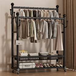 Floor-Standing Clothes Rack for Bedroom, Home Use, Indoor Double-Rod Clothes Drying Rack, Movable Multifunctional Coat Rack