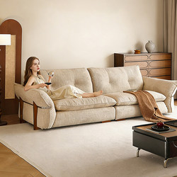 Chenku Chujian Sofa: Vintage-Style Cotton and Linen Fabric Living Room Sofa, High-End Solid Wood Sofa for Small Apartments, Straight-Row Design with a Premium Feel