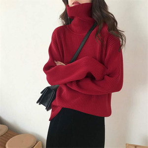 
Winter thickened turtleneck sweater women's pullover lazy style 2026 new style fashionable style loose pit stripe bottoming shirt for women